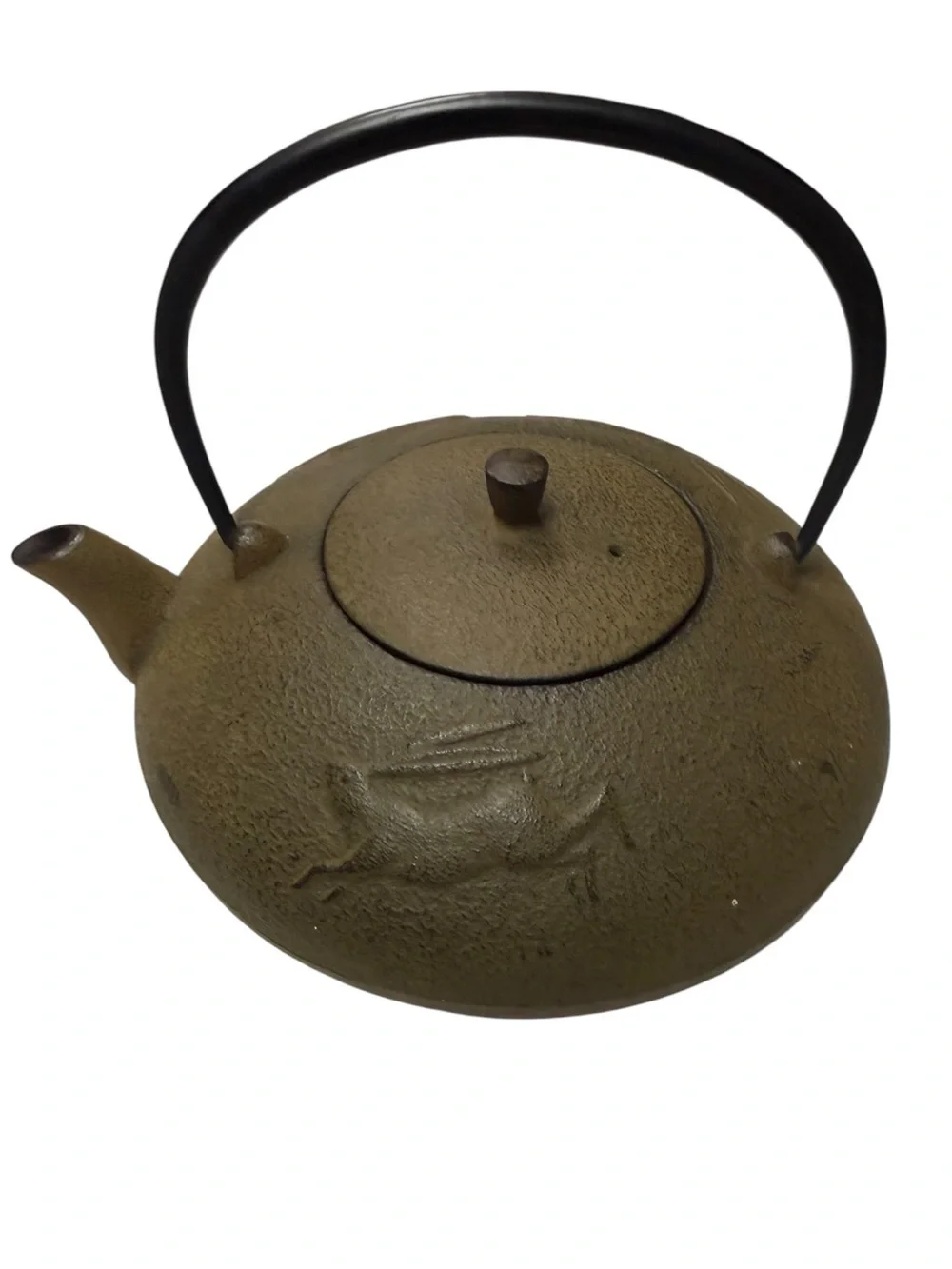 VTG Cast Iron Tetsubin Japanese-Style Teapot Stamped Rabbit Design 6.25in